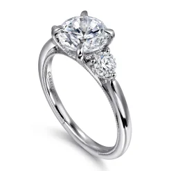 Best Gabriel & Co. Abbi - 14K White Gold Round Three Stone Diamond Engagement Ring