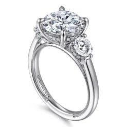 Sale Gabriel & Co. Abbi - 14K White Gold Round Three Stone Diamond Engagement Ring