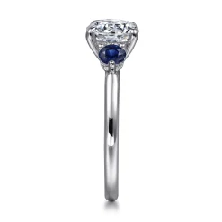 Gabriel & Co. Abbi - 14K White Gold Round Three Stone Diamond and Sapphire Engagement Ring