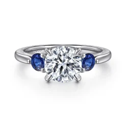Gabriel & Co. Abbi - 14K White Gold Round Three Stone Diamond and Sapphire Engagement Ring