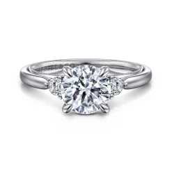 Clearance Gabriel & Co. Abbi - 14K White Gold Round Three Stone Diamond Engagement Ring