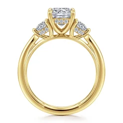 Discount Gabriel & Co. Abbi - 14K Yellow Gold Cushion Cut Three Stone Diamond Engagement Ring