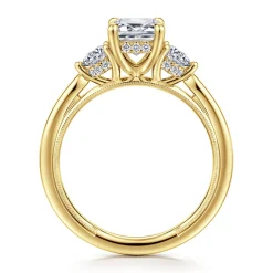 Clearance Gabriel & Co. Abbi - 14K Yellow Gold Emerald Cut Three Stone Diamond Engagement Ring