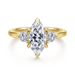 Discount Gabriel & Co. Abbi - 14K Yellow Gold Marquise Shape Three Stone Diamond Engagement Ring