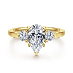 Gabriel & Co. Abbi - 14K Yellow Gold Pear Shape Three Stone Diamond Engagement Ring