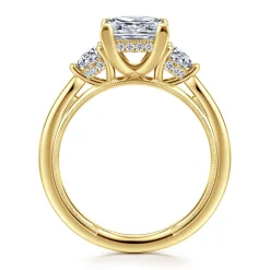 New Gabriel & Co. Abbi - 14K Yellow Gold Princess Cut Three Stone Diamond Engagement Ring