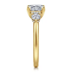 New Gabriel & Co. Abbi - 14K Yellow Gold Princess Cut Three Stone Diamond Engagement Ring