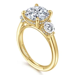 Gabriel & Co. Abbi - 14K Yellow Gold Round Three Stone Diamond Engagement Ring