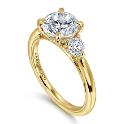 Gabriel & Co. Abbi - 14K Yellow Gold Round Three Stone Diamond Engagement Ring