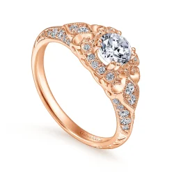 Hot Gabriel & Co. Abel - Unique 14K Rose Gold Vintage Inspired Diamond Halo Engagement Ring