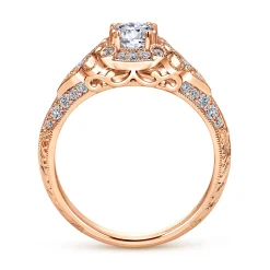 Hot Gabriel & Co. Abel - Unique 14K Rose Gold Vintage Inspired Diamond Halo Engagement Ring