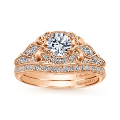 Hot Gabriel & Co. Abel - Unique 14K Rose Gold Vintage Inspired Diamond Halo Engagement Ring