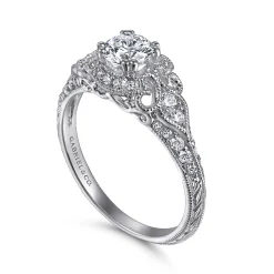 Hot Gabriel & Co. Abel - Unique 14K White Gold Vintage Inspired Diamond Halo Engagement Ring