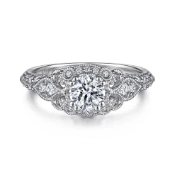 Hot Gabriel & Co. Abel - Unique 14K White Gold Vintage Inspired Diamond Halo Engagement Ring