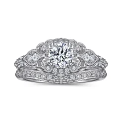 Hot Gabriel & Co. Abel - Unique 14K White Gold Vintage Inspired Diamond Halo Engagement Ring