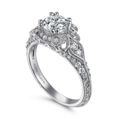 Hot Gabriel & Co. Abel - Unique 14K White Gold Vintage Inspired Diamond Halo Engagement Ring