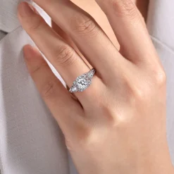 Hot Gabriel & Co. Abel - Unique 14K White Gold Vintage Inspired Diamond Halo Engagement Ring