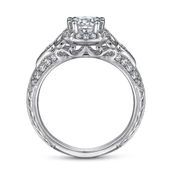 Hot Gabriel & Co. Abel - Unique 14K White Gold Vintage Inspired Diamond Halo Engagement Ring