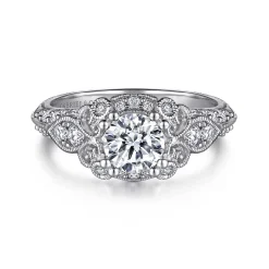 Hot Gabriel & Co. Abel - Unique 14K White Gold Vintage Inspired Diamond Halo Engagement Ring