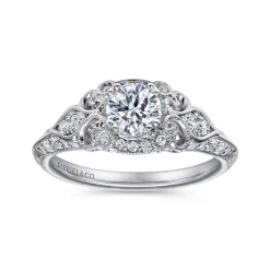 Hot Gabriel & Co. Abel - Unique 14K White Gold Vintage Inspired Diamond Halo Engagement Ring