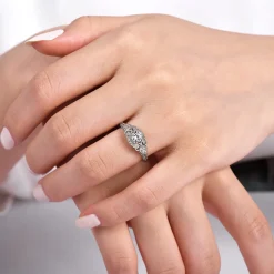 Hot Gabriel & Co. Abel - Unique 14K White Gold Vintage Inspired Diamond Halo Engagement Ring