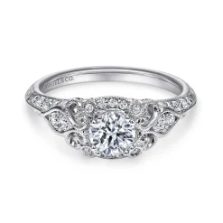 Hot Gabriel & Co. Abel - Unique 14K White Gold Vintage Inspired Diamond Halo Engagement Ring