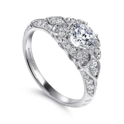 Hot Gabriel & Co. Abel - Unique 14K White Gold Vintage Inspired Diamond Halo Engagement Ring