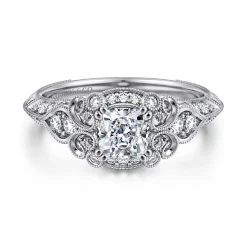 Outlet Gabriel & Co. Abel - Unique 14K White Gold Vintage Inspired Cushion Halo Diamond Engagement Ring