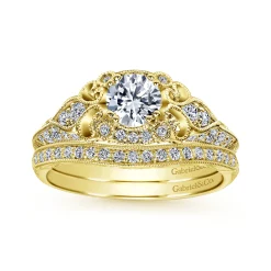 Clearance Gabriel & Co. Abel - Unique 14K Yellow Gold Vintage Inspired Diamond Halo Engagement Ring