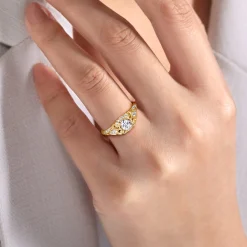 Clearance Gabriel & Co. Abel - Unique 14K Yellow Gold Vintage Inspired Diamond Halo Engagement Ring