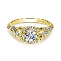 Clearance Gabriel & Co. Abel - Unique 14K Yellow Gold Vintage Inspired Diamond Halo Engagement Ring