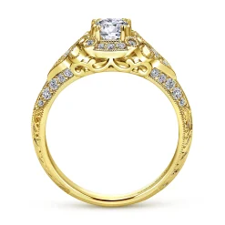 Clearance Gabriel & Co. Abel - Unique 14K Yellow Gold Vintage Inspired Diamond Halo Engagement Ring