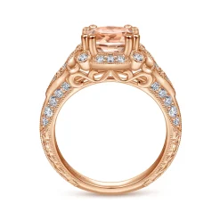 Best Gabriel & Co. Abel - Vintage Inspired 14K Rose Gold Round Halo Morganite and Diamond Engagement Ring