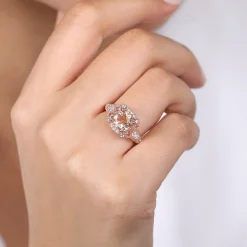 Best Gabriel & Co. Abel - Vintage Inspired 14K Rose Gold Round Halo Morganite and Diamond Engagement Ring