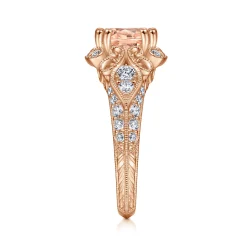 Best Gabriel & Co. Abel - Vintage Inspired 14K Rose Gold Round Halo Morganite and Diamond Engagement Ring