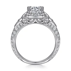 Sale Gabriel & Co. Abel - Vintage Inspired 14K White Gold Fancy Halo Round Diamond Engagement Ring