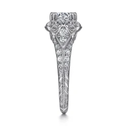 Sale Gabriel & Co. Abel - Vintage Inspired 14K White Gold Fancy Halo Round Diamond Engagement Ring