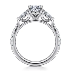 Discount Gabriel & Co. Abina - 14K White Gold Oval Three Stone Diamond Engagement Ring