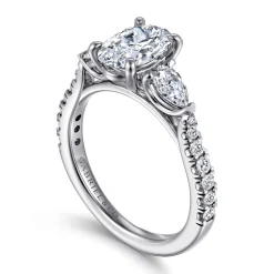 Discount Gabriel & Co. Abina - 14K White Gold Oval Three Stone Diamond Engagement Ring