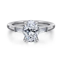 Sale Gabriel & Co. Acacia - 14K White Gold Oval Three Stone Diamond Engagement Ring