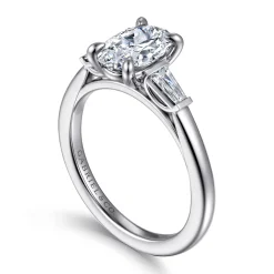 Sale Gabriel & Co. Acacia - 14K White Gold Oval Three Stone Diamond Engagement Ring