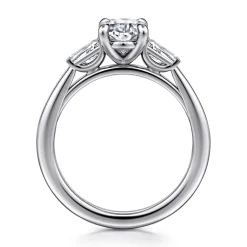 Sale Gabriel & Co. Acacia - 14K White Gold Oval Three Stone Diamond Engagement Ring