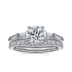 Best Gabriel & Co. Acacia - 14K White Gold Round Three Stone Diamond Engagement Ring