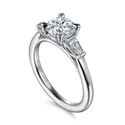 Best Gabriel & Co. Acacia - 14K White Gold Round Three Stone Diamond Engagement Ring