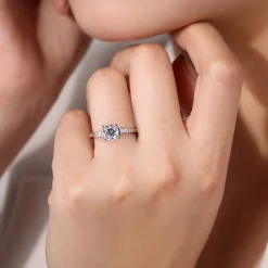 Best Gabriel & Co. Acacia - 14K White Gold Round Three Stone Diamond Engagement Ring