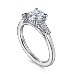 Best Gabriel & Co. Acacia - 14K White Gold Round Three Stone Diamond Engagement Ring
