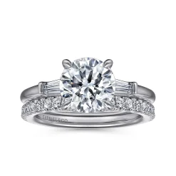 Best Gabriel & Co. Acacia - 14K White Gold Round Three Stone Diamond Engagement Ring