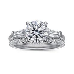 New Gabriel & Co. Acacia - 14K White Gold Round Three Stone Diamond Engagement Ring