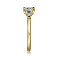 New Gabriel & Co. Acacia - 14K Yellow Gold Round Three Stone Diamond Engagement Ring