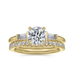 New Gabriel & Co. Acacia - 14K Yellow Gold Round Three Stone Diamond Engagement Ring
